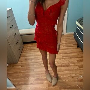 MAJORELLE Bandit Red Off-Shoulder Dress